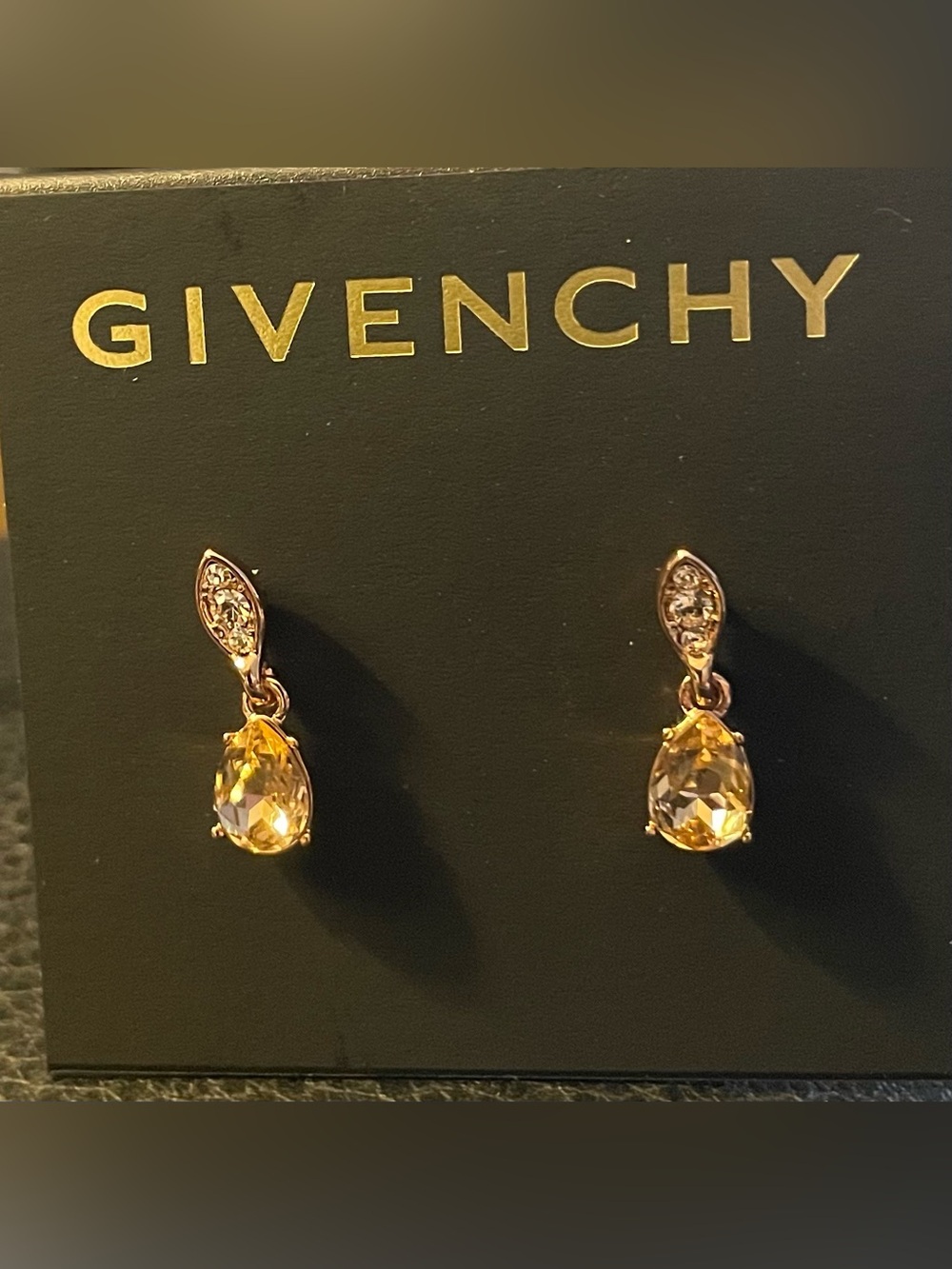 Givenchy Gold-Tone Earrings with Yellow Teardrop Crystals